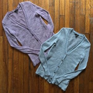 Lot of 2 J Crew Kid Mohair Blend Button Up Cardigan Sweaters Women XXS Blue Purp